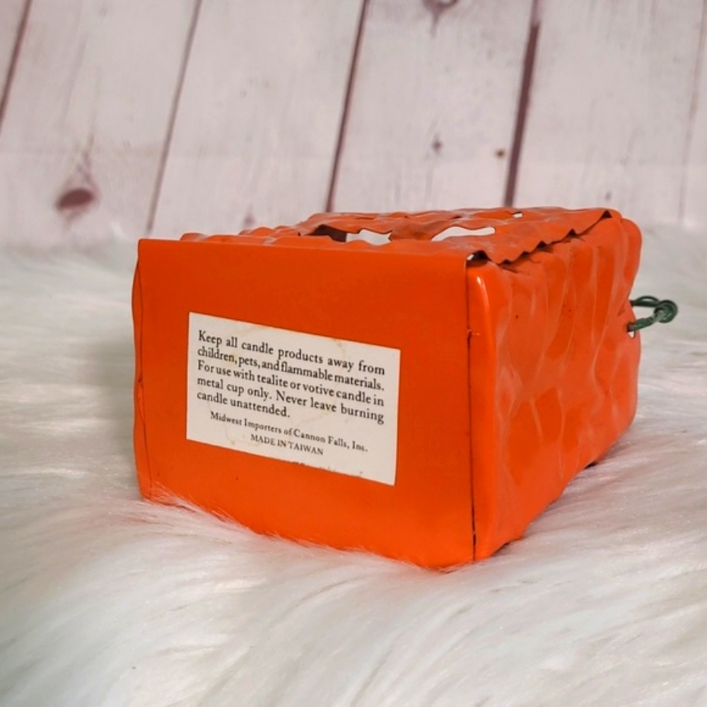 Vintage 90s Halloween Metal Pumpkin Jack-o-lantern Bag Tealight Candle Holder - Picture 12 of 16